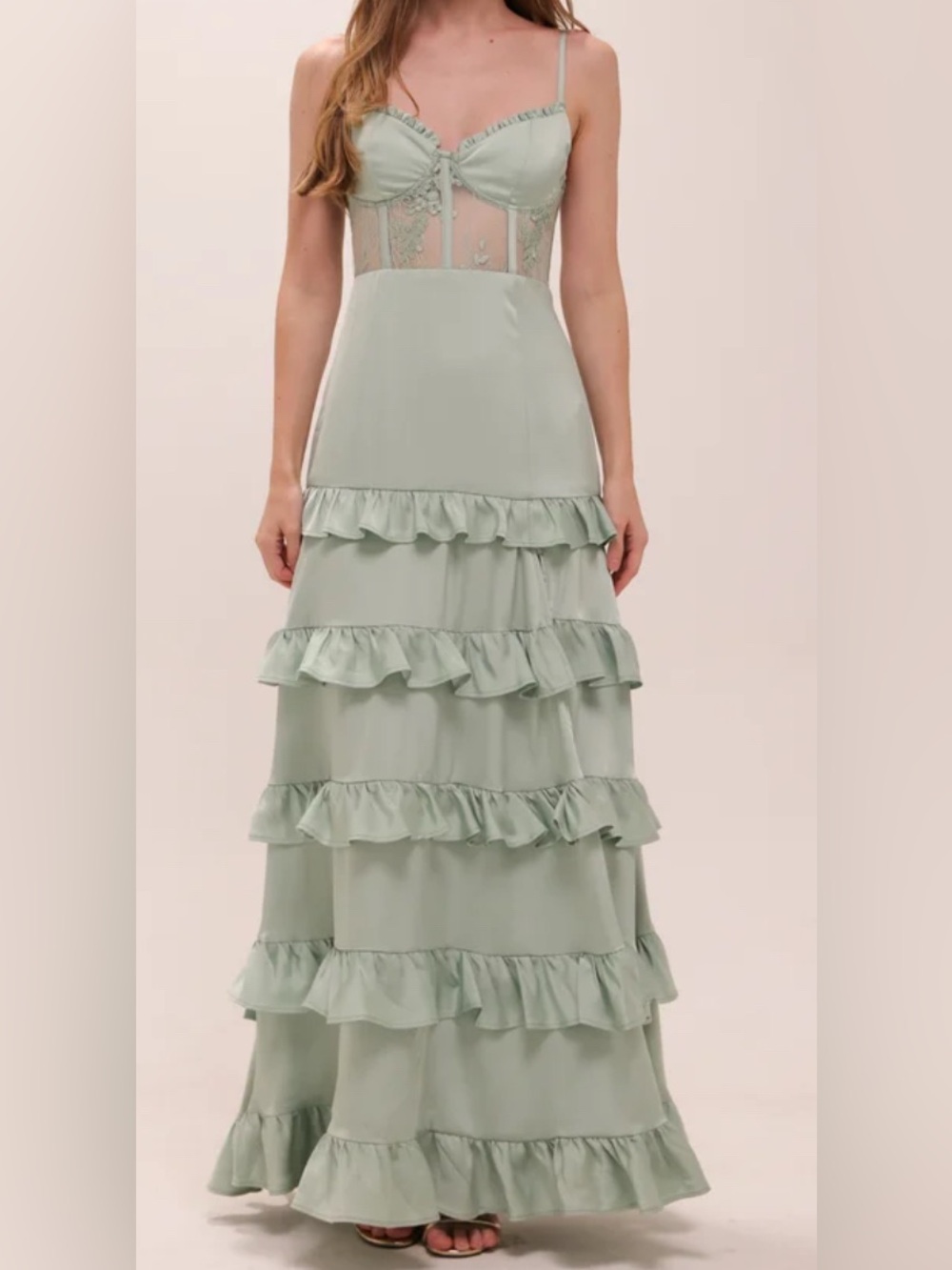 Nwot Alter D State Formal Malinda Sage Green Corset Bustier Top Dress Size XL